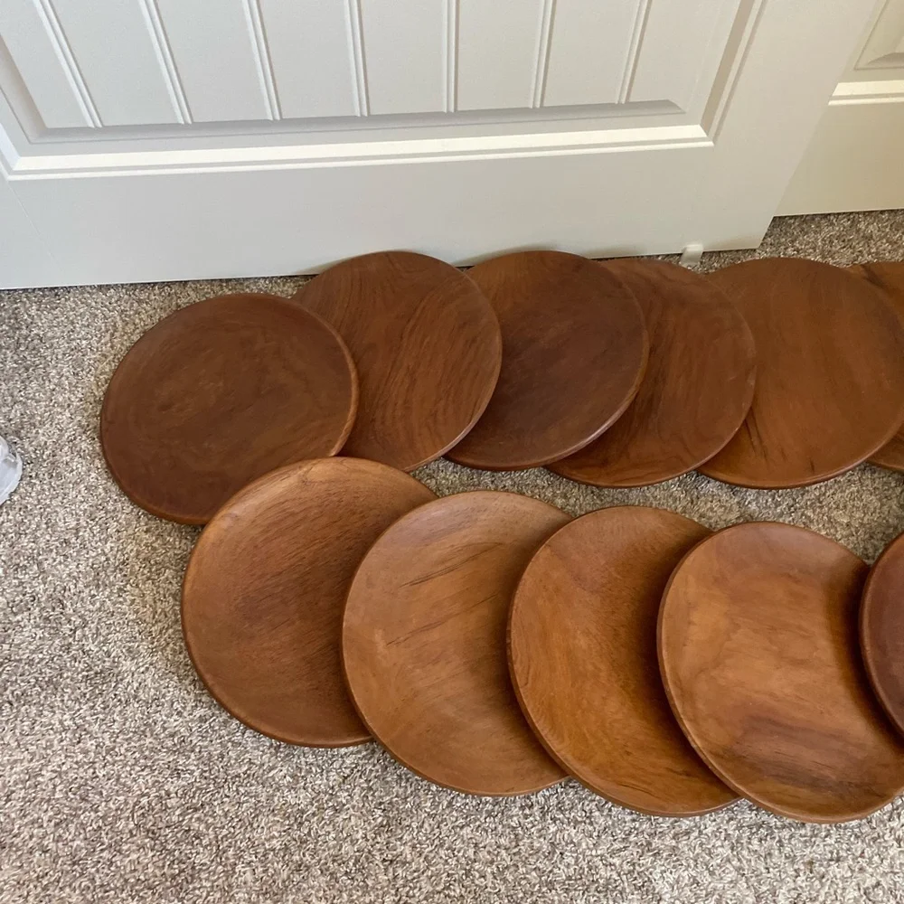 Set of 12 vintage wooden plates lightweight eco friendly